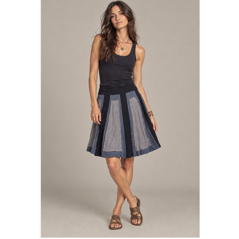 Prana Skirt S Black Grey Colorblock Raw Edge Seam Boho Gorpcore Lagenlook